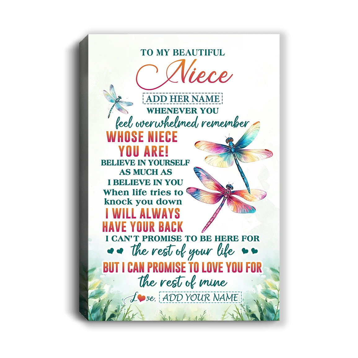 Personalized To My Niece Gifts Canvas From Aunt Uncle Auntie Whenever You Feel Dragonfly Niece Birthday Gifts Graduation Christmas Custom Wall Art Framed Canvas | teecentury