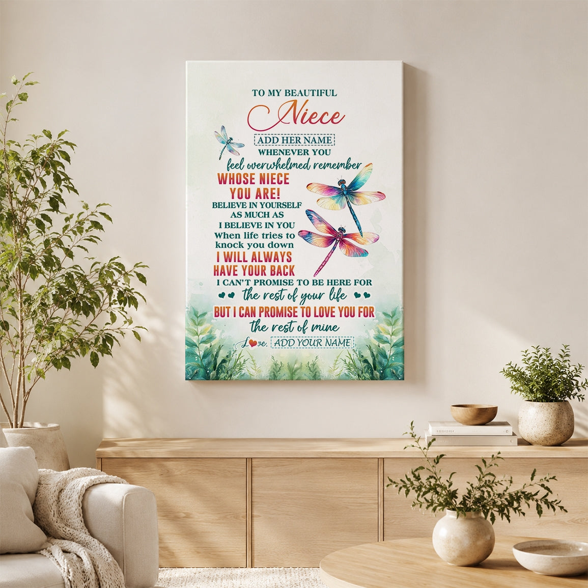 Personalized To My Niece Gifts Canvas From Aunt Uncle Auntie Whenever You Feel Dragonfly Niece Birthday Gifts Graduation Christmas Custom Wall Art Framed Canvas | teecentury