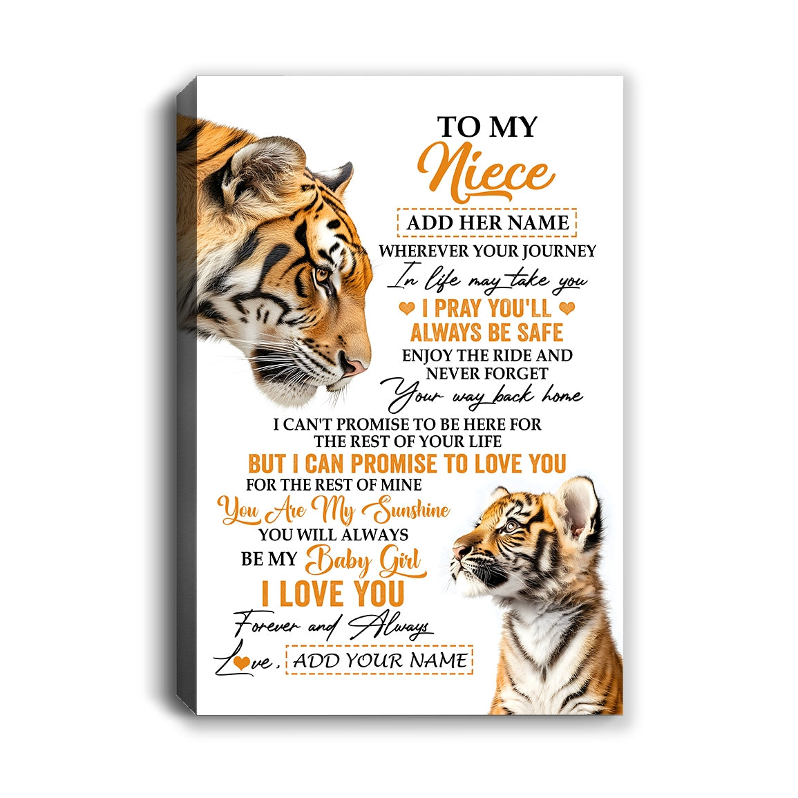 Personalized To My Niece Gifts Canvas From Aunt Uncle Auntie Wherever Your Journey In Life Tiger Niece Birthday Gifts Custom Wall Art Framed Canvas | teecentury