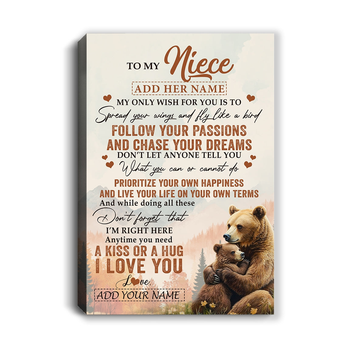Personalized To My Niece Gifts Canvas From Aunt Uncle Bear My Only Wish For You Niece Birthday Gifts Graduation Christmas Custom Wall Art Print Framed Canvas | teecentury