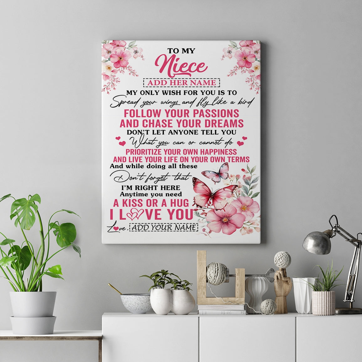 Personalized To My Niece Gifts Canvas From Aunt Uncle Butterfly My Only Wish For You Niece Birthday Gifts Graduation Christmas Custom Custom Art Print Framed Canvas | teecentury