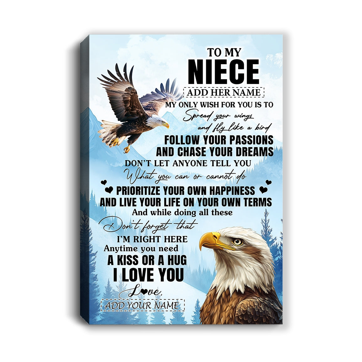 Personalized To My Niece Gifts Canvas From Aunt Uncle Eagle My Only Wish For You Niece Birthday Gifts Graduation Christmas Custom Wall Art Print Framed Canvas | teecentury