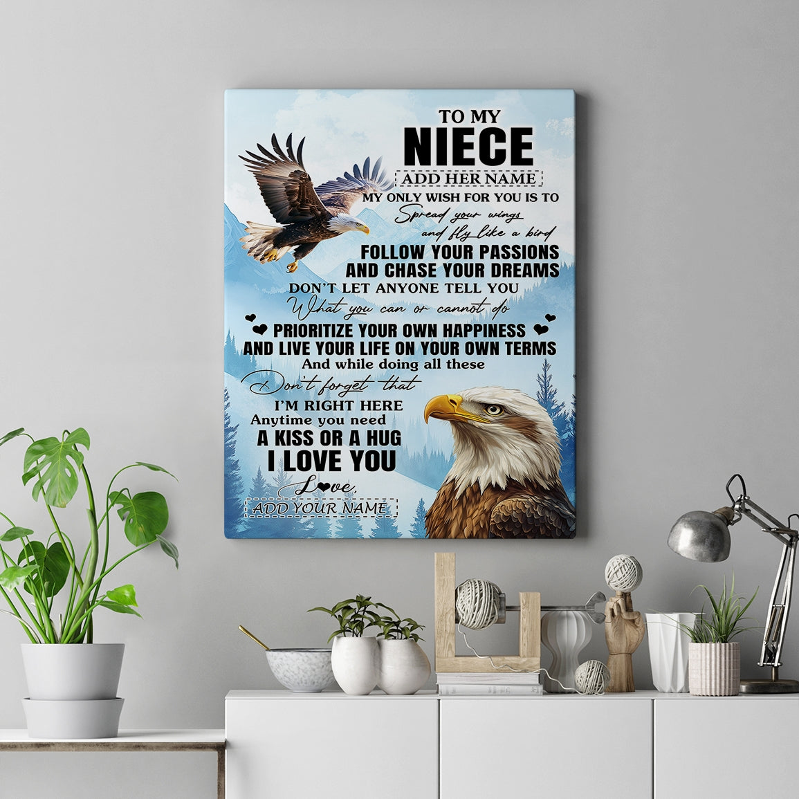 Personalized To My Niece Gifts Canvas From Aunt Uncle Eagle My Only Wish For You Niece Birthday Gifts Graduation Christmas Custom Wall Art Print Framed Canvas | teecentury