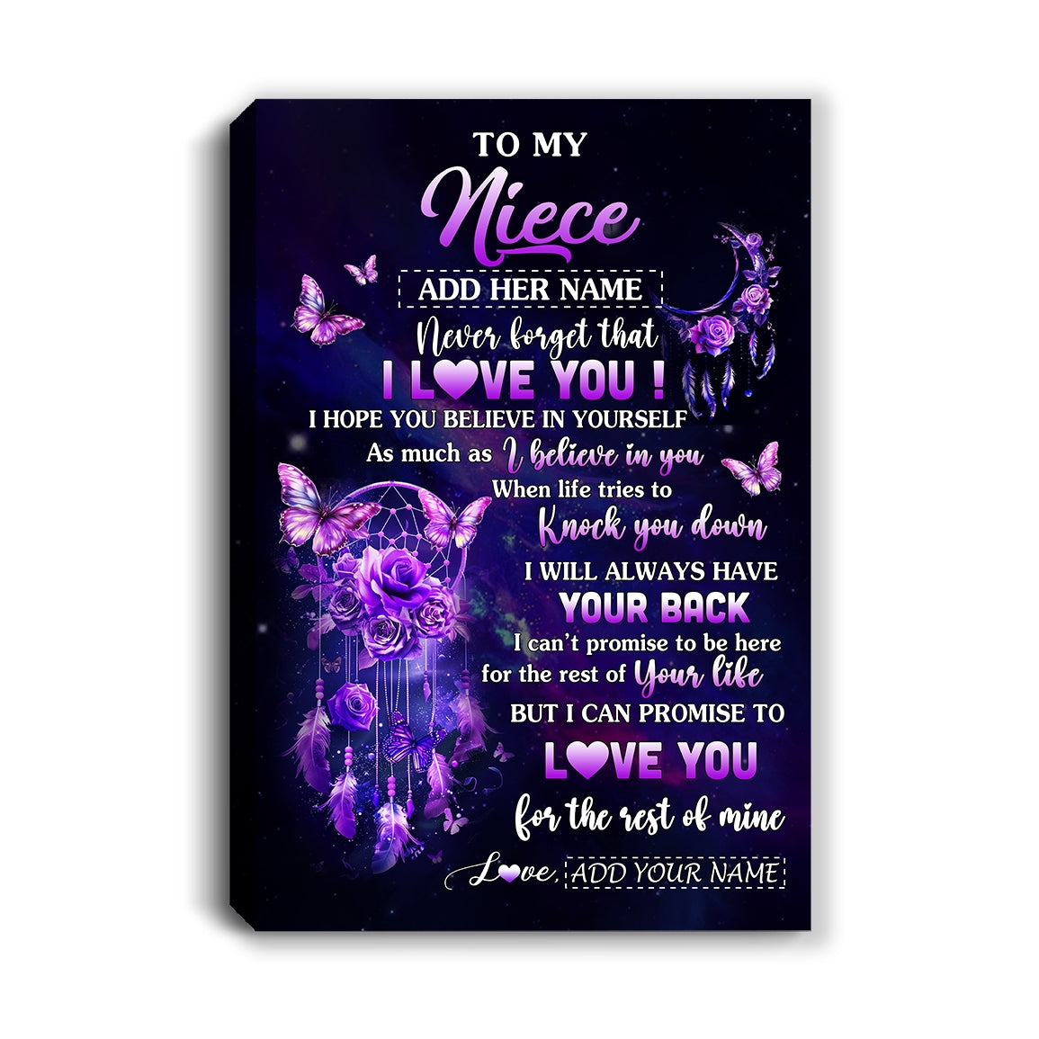 Personalized To My Niece Gifts Canvas From Aunt Uncle Floral Butterfly Love You Niece Birthday Gifts Graduation Christmas Custom Wall Art Printed Framed Canvas | teecentury