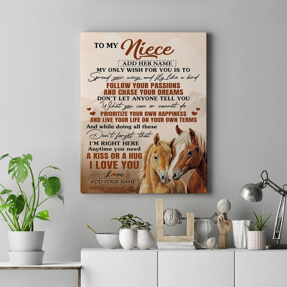 Personalized To My Niece Gifts Canvas From Aunt Uncle Horse My Only Wish For You Niece Birthday Gifts Graduation Christmas Customized Custom Wall Art Framed Canvas | teecentury