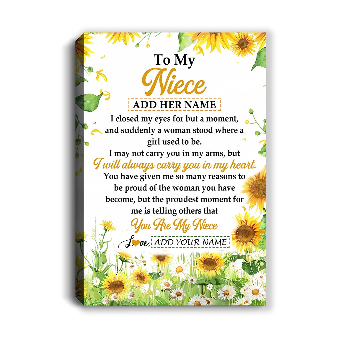 Personalized To My Niece Gifts Canvas From Aunt Uncle I Closed My Eyes Sunflower Best Niece Birthday Gifts Graduation Christmas Custom Custom Art Print Framed Canvas | teecentury