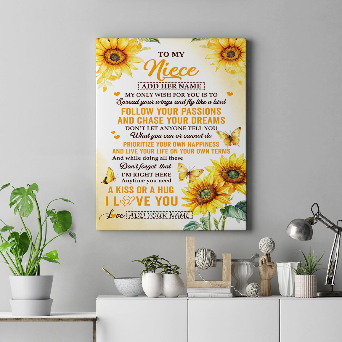 Personalized To My Niece Gifts Canvas From Aunt Uncle Sunflower My Only Wish For You Niece Birthday Gifts Graduation Christmas Custom Wall Art Framed Canvas | teecentury