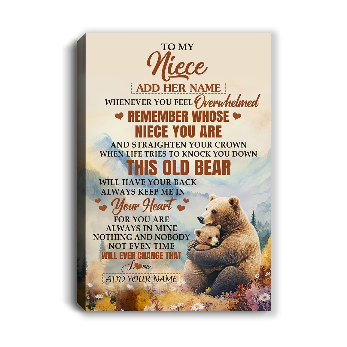 Personalized To My Niece Gifts Canvas From Aunt Uncle Whenever Bear Unique Birthday Gifts For Niece Graduation Christmas Custom Wall Art Print Framed Canvas | teecentury