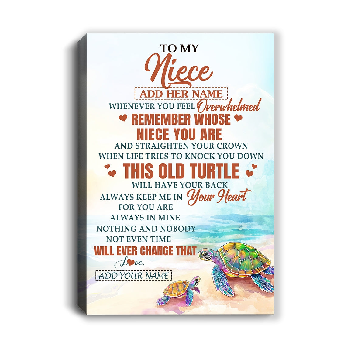Personalized To My Niece Gifts Canvas From Aunt Uncle Whenever Turtle Unique Birthday Gifts For Niece Graduation Christmas Customized Custom Art Print Framed Canvas | teecentury