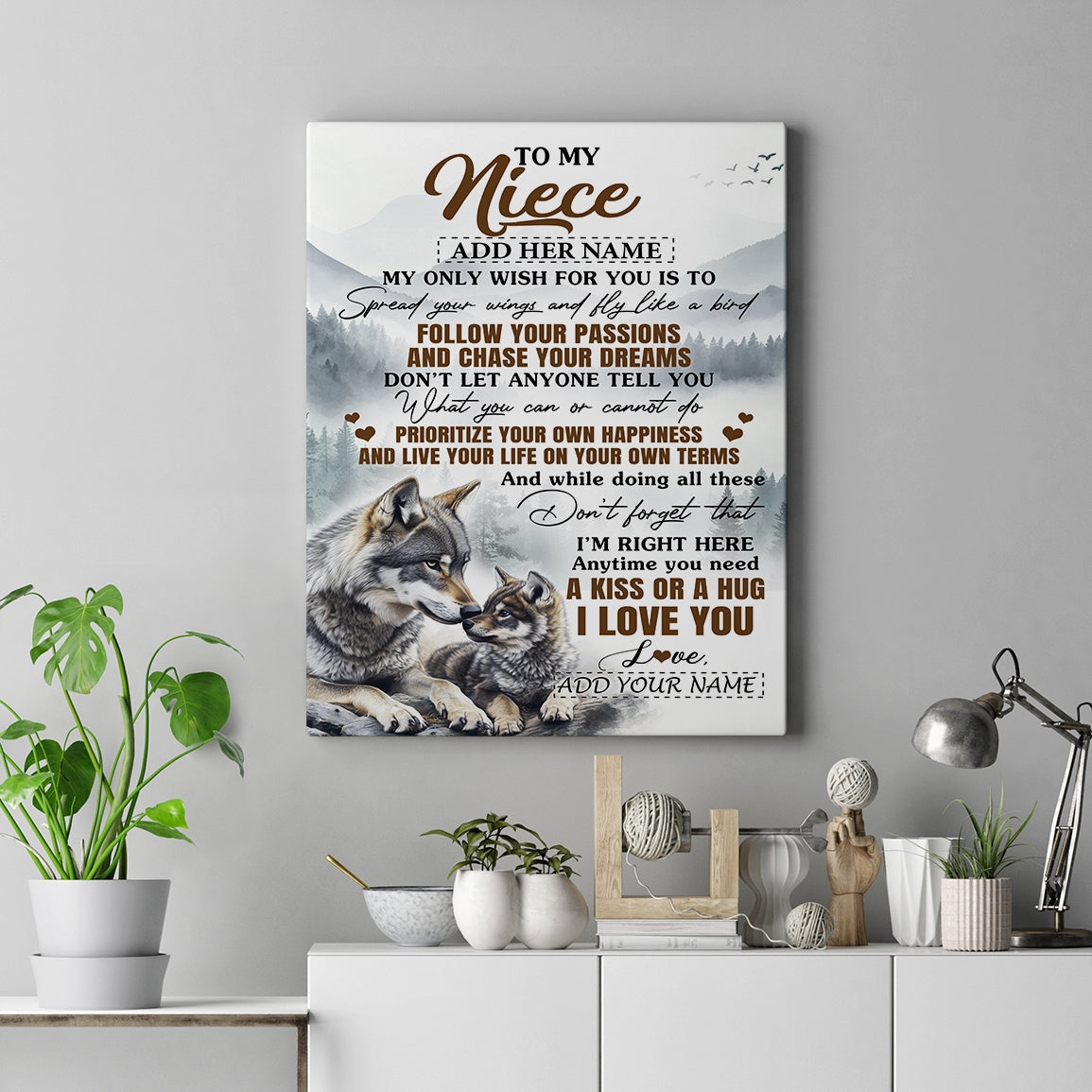 Personalized To My Niece Gifts Canvas From Aunt Uncle Wolf My Only Wish For You Niece Birthday Gifts Graduation Christmas Customized Wall Art Framed Canvas | teecentury