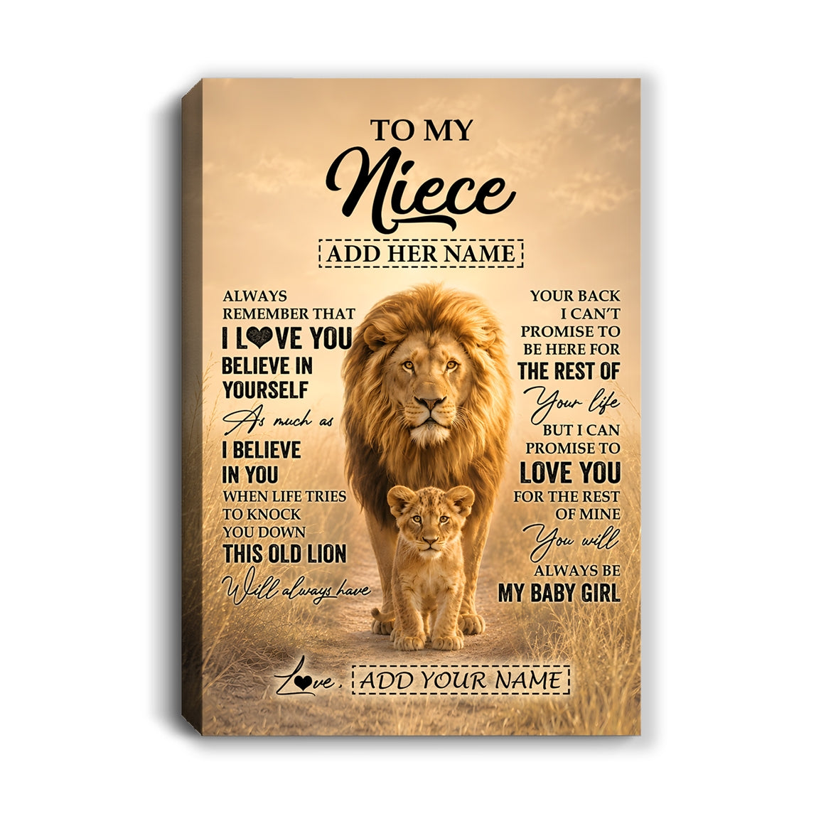 Personalized To My Niece Gifts Canvas From Uncle Always Remember Lion Gifts For Niece Birthday Graduation Christmas Custom Wall Art Framed Canvas | teecentury