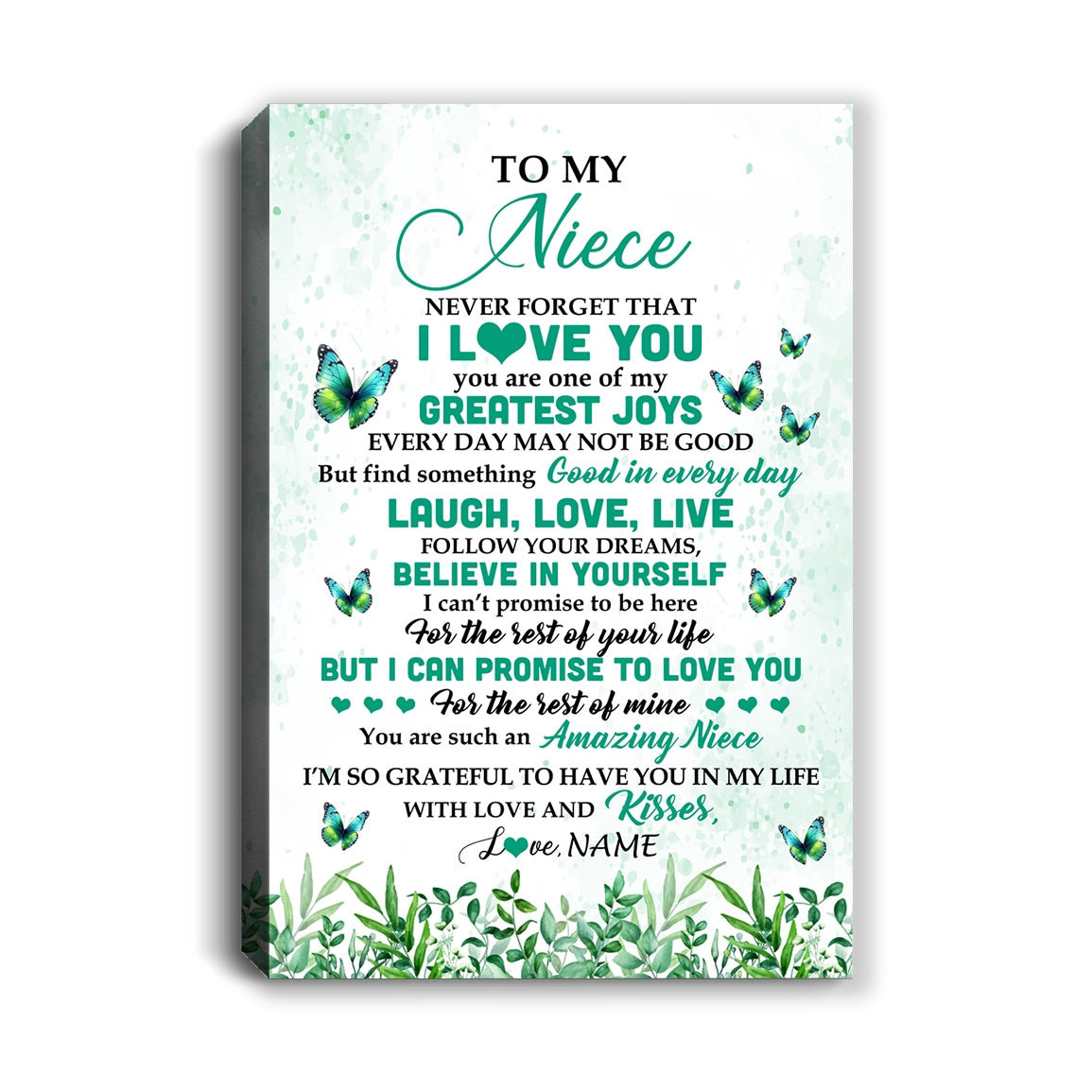 Personalized To My Niece Gifts Canvas From Uncle Aunt Auntie Butterfly Laugh Love Live Birthday Motivational Quote Christmas Custom Wall Art Print Framed Canvas | teecentury