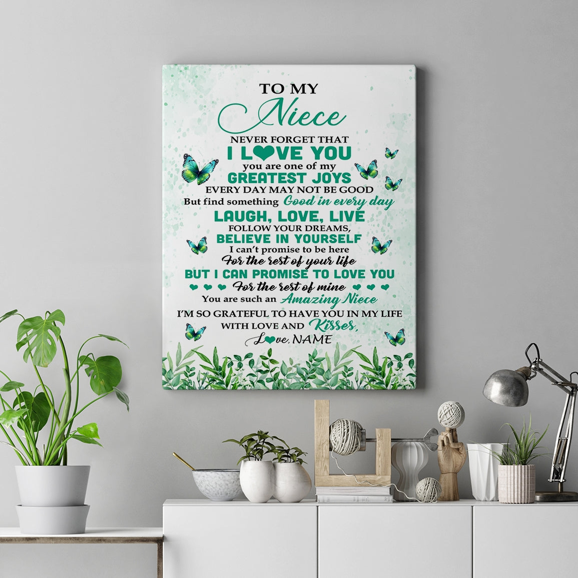 Personalized To My Niece Gifts Canvas From Uncle Aunt Auntie Butterfly Laugh Love Live Birthday Motivational Quote Christmas Custom Wall Art Print Framed Canvas | teecentury