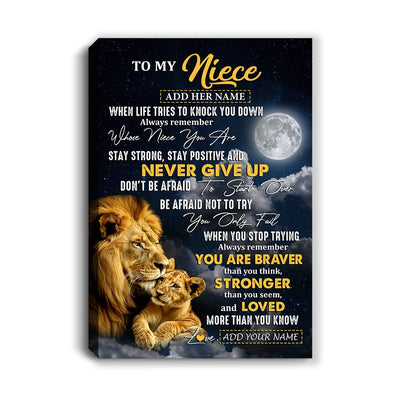 Personalized To My Niece Gifts Canvas From Uncle Aunt Lion Never Give Up Niece Birthday Gifts Graduation Christmas Custom Wall Art Print Framed Canvas | teecentury