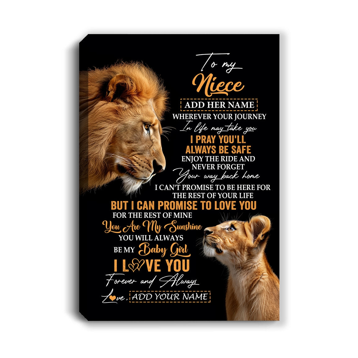 Personalized To My Niece Gifts Canvas From Uncle Wherever Your Journey In Life Lion Niece Birthday Gifts Christmas Custom Wall Art Framed Canvas | teecentury