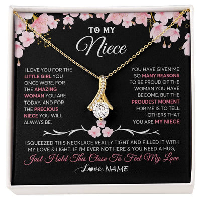 Alluring Beauty Necklace 18K Yellow Gold Finish | 1 | Personalized To My Niece Gifts Ecklace From Aunt Uncle Love Precious Niece Jewelry Birthday Graduation Christmas Customized Gift Box Message Card | teecentury