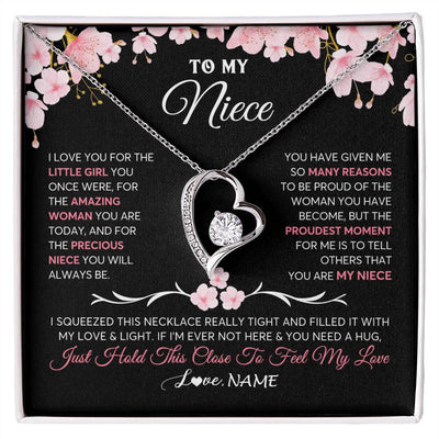 Forever Love Necklace 14K White Gold Finish | 1 | Personalized To My Niece Gifts Ecklace From Aunt Uncle Love Precious Niece Jewelry Birthday Graduation Christmas Customized Gift Box Message Card | teecentury