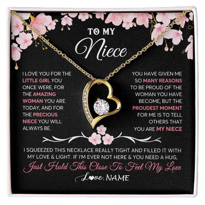 Forever Love Necklace 18K Yellow Gold Finish | 1 | Personalized To My Niece Gifts Ecklace From Aunt Uncle Love Precious Niece Jewelry Birthday Graduation Christmas Customized Gift Box Message Card | teecentury