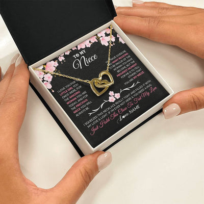 Interlocking Hearts Necklace 18K Yellow Gold Finish | 2 | Personalized To My Niece Gifts Ecklace From Aunt Uncle Love Precious Niece Jewelry Birthday Graduation Christmas Customized Gift Box Message Card | teecentury