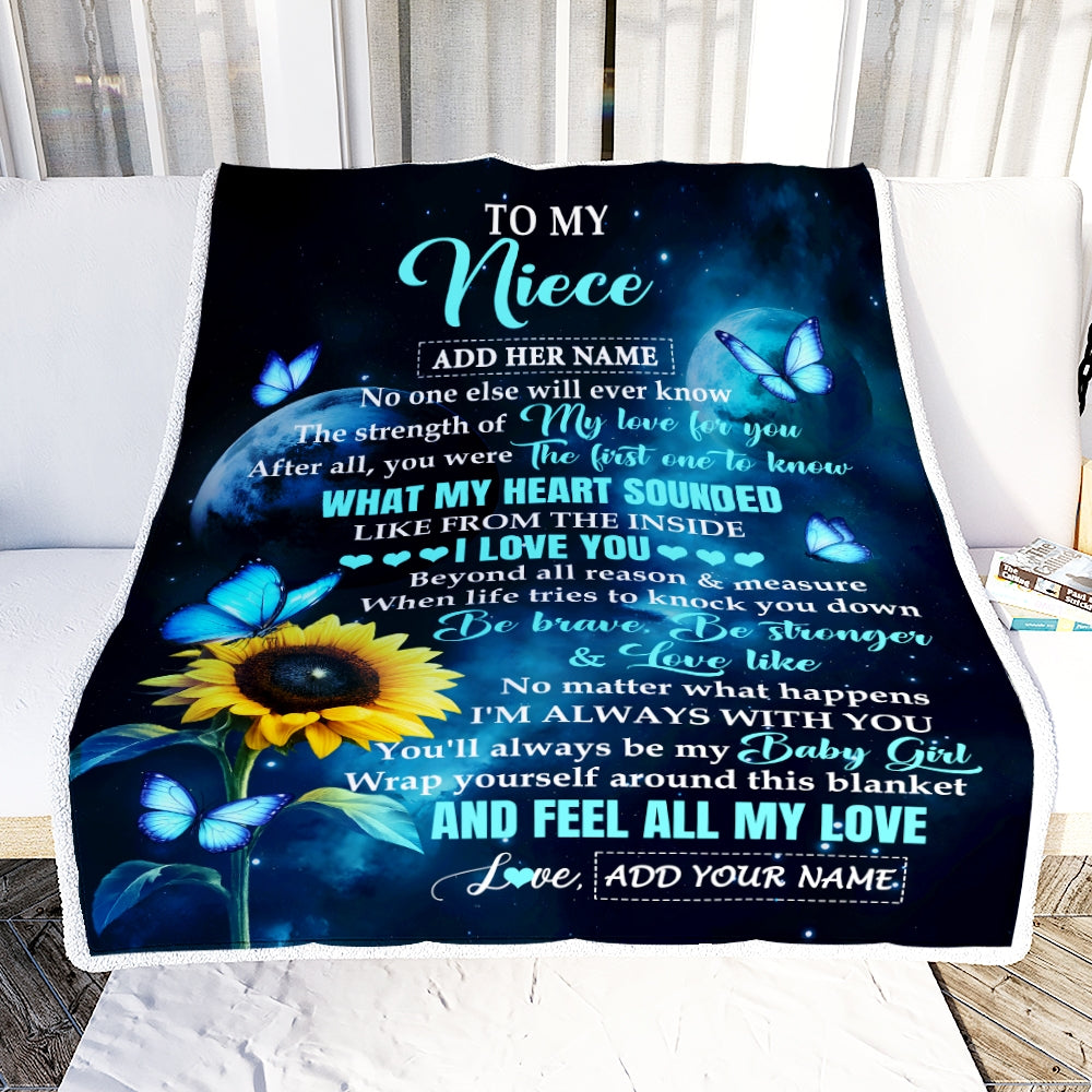 Personalized To My Niece Gifts From Aunt Auntie Blanket Bufterfly Sunflower My Love For You Niece Birthday Gift Graduation Christmas Custom Fleece Blanket | teecentury