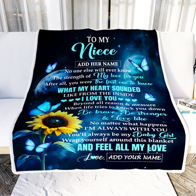 Personalized To My Niece Gifts From Aunt Auntie Blanket Bufterfly Sunflower My Love For You Niece Birthday Gift Graduation Christmas Custom Fleece Blanket | teecentury