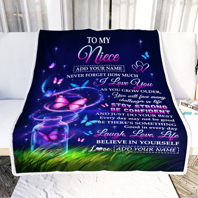 Personalized To My Niece Gifts From Aunt Auntie Blanket Butterfly I Love You Great Birthday Gifts For Niece Graduation Christmas Custom Fleece Throw Blanket | teecentury