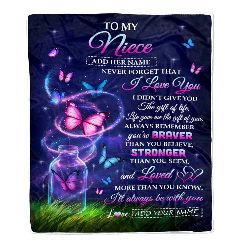 Personalized To My Niece Gifts From Aunt Auntie Blanket Butterfly Never Forget Birthday Presents Gifts For Niece Graduation Christmas Custom Fleece Throw Blanket | teecentury