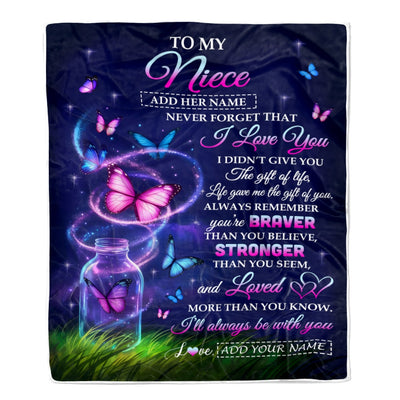 Personalized To My Niece Gifts From Aunt Auntie Blanket Butterfly Never Forget Birthday Presents Gifts For Niece Graduation Christmas Custom Fleece Throw Blanket | teecentury