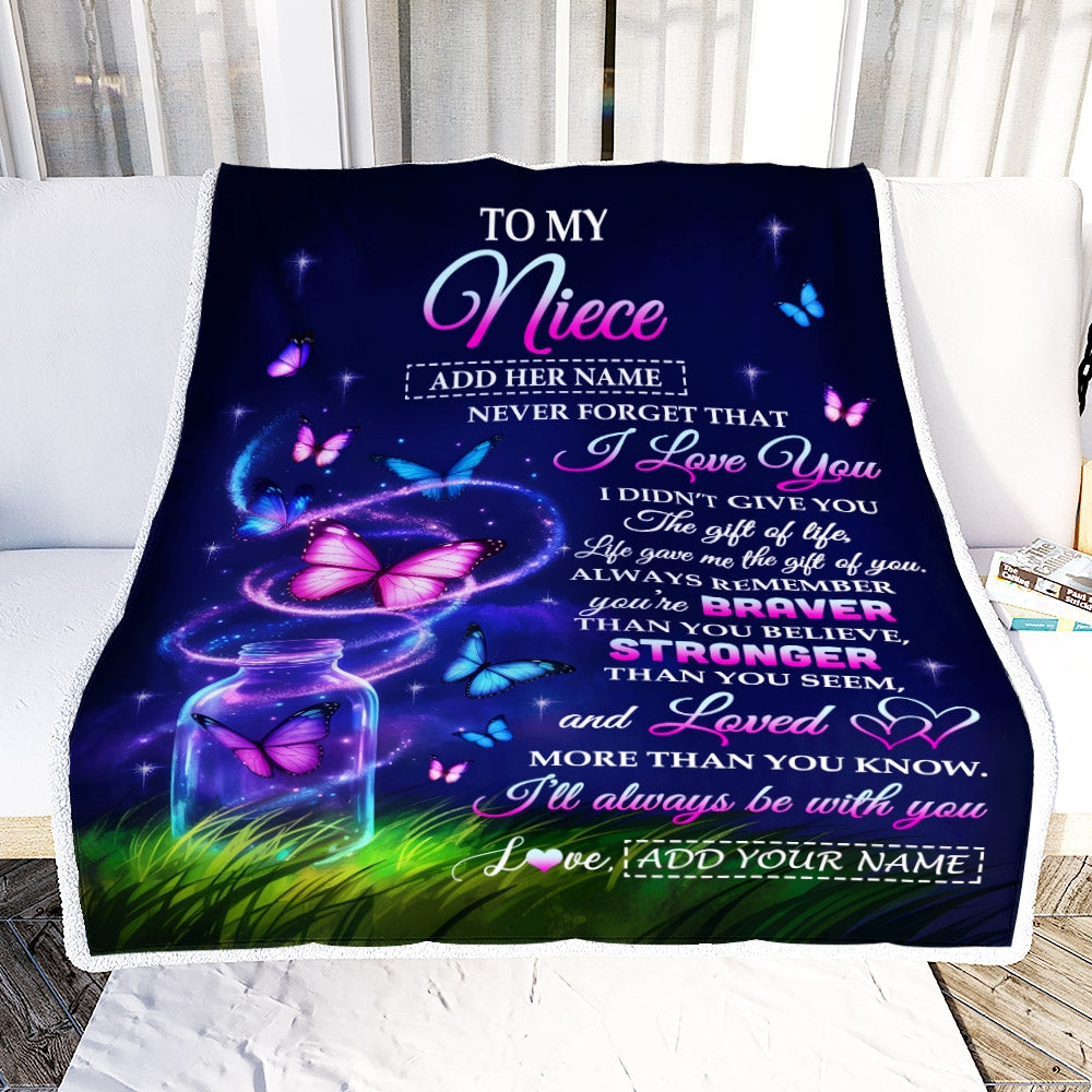 Personalized To My Niece Gifts From Aunt Auntie Blanket Butterfly Never Forget Birthday Presents Gifts For Niece Graduation Christmas Custom Fleece Throw Blanket | teecentury