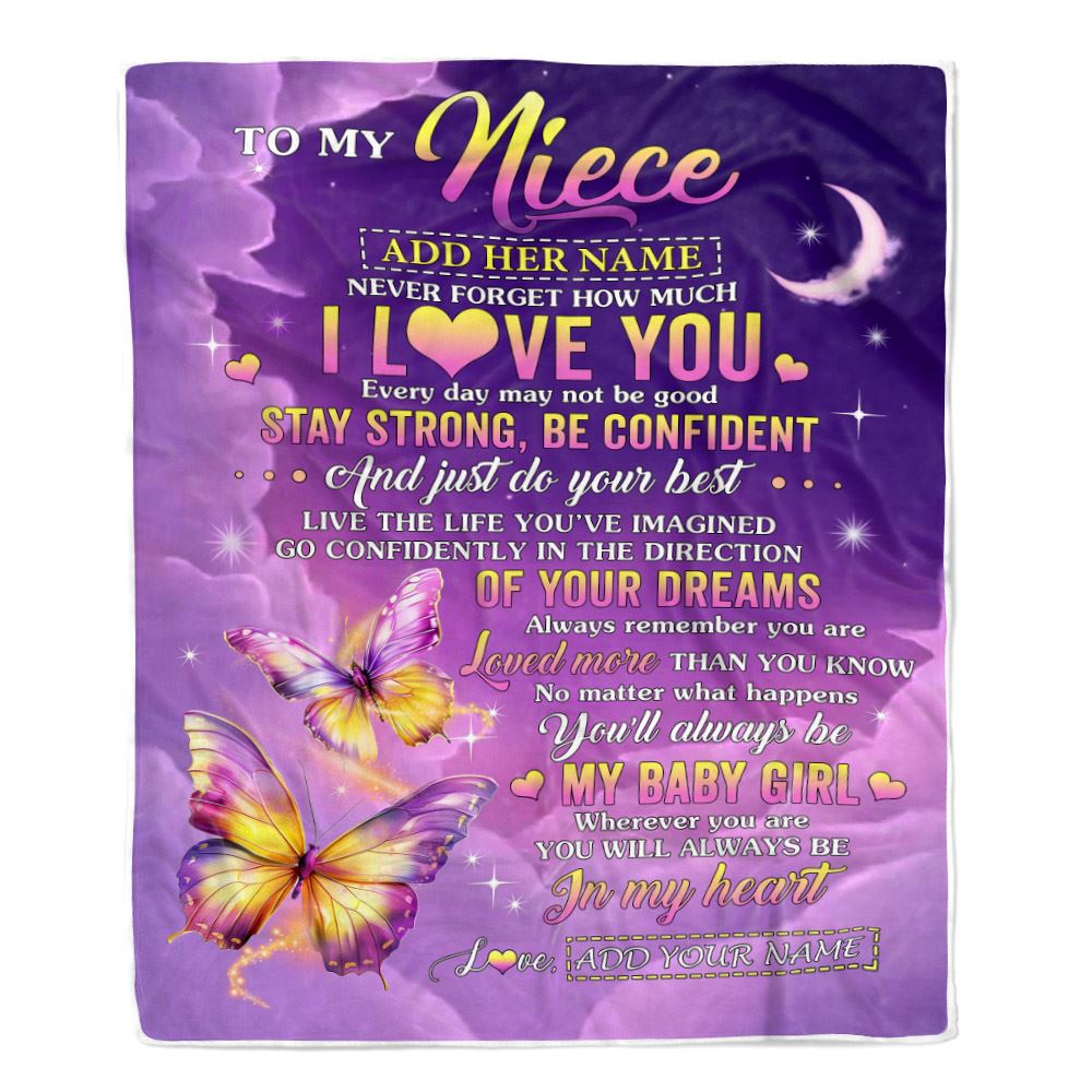 Personalized To My Niece Gifts From Aunt Auntie Blanket Butterfly Never Forget How Much I Love You Niece Birthday Gifts Christmas Customized Fleece Blanket | teecentury