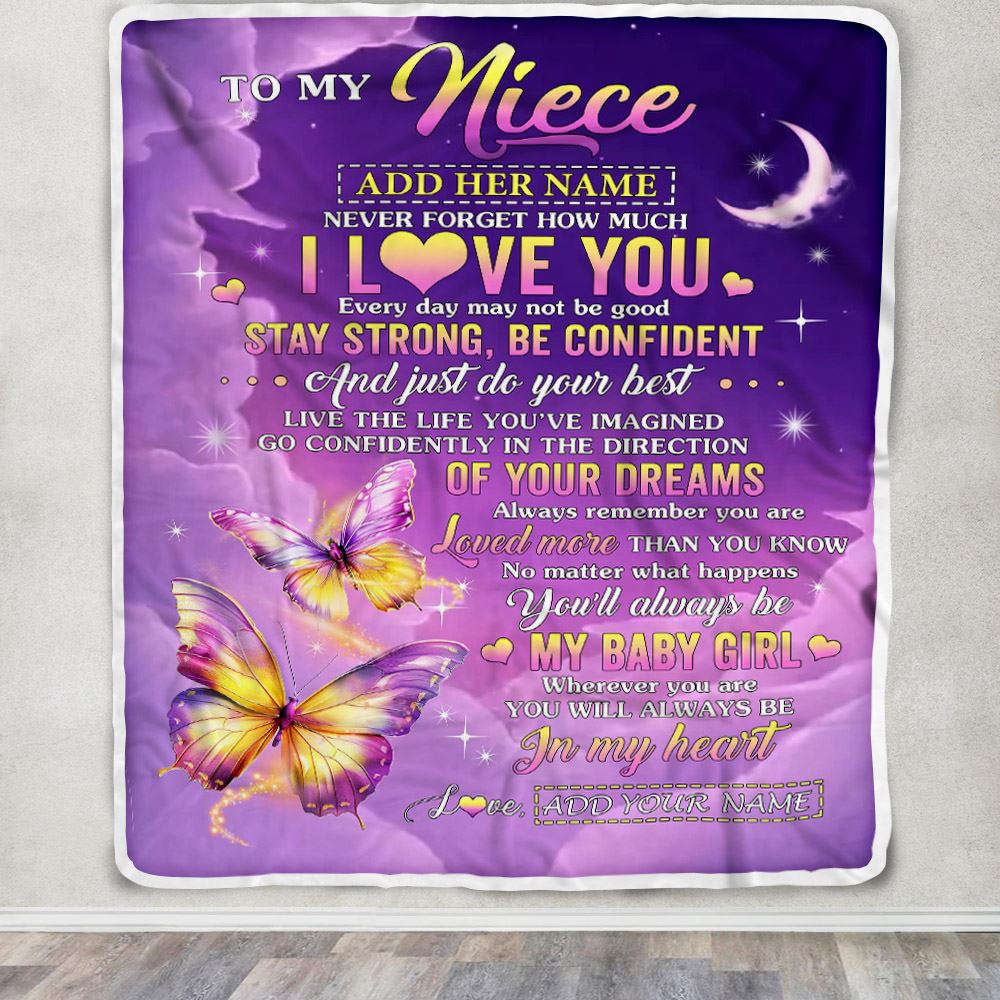 Personalized To My Niece Gifts From Aunt Auntie Blanket Butterfly Never Forget How Much I Love You Niece Birthday Gifts Christmas Customized Fleece Blanket | teecentury