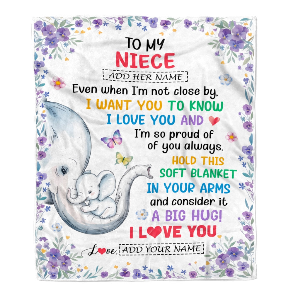 Personalized To My Niece Gifts From Aunt Auntie Blanket Elephant Love You Niece Birthday Gift Valentines Graduation Christmas Custom Fleece Throw Blanket | teecentury