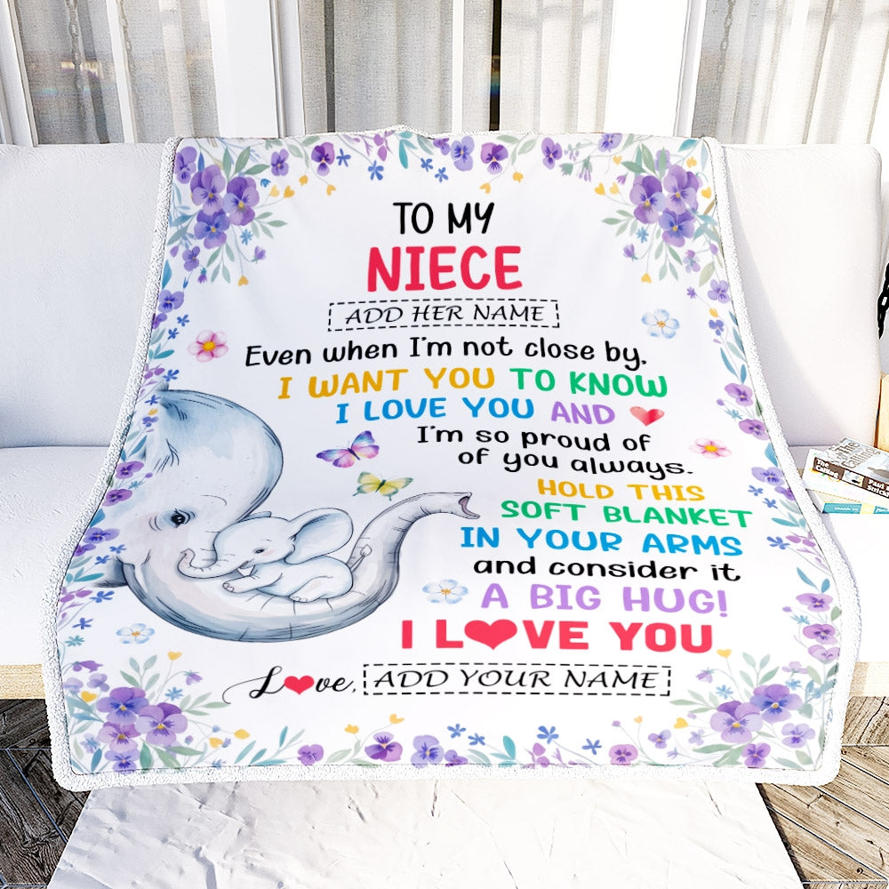 Personalized To My Niece Gifts From Aunt Auntie Blanket Elephant Love You Niece Birthday Gift Valentines Graduation Christmas Custom Fleece Throw Blanket | teecentury