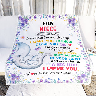 Personalized To My Niece Gifts From Aunt Auntie Blanket Elephant Love You Niece Birthday Gift Valentines Graduation Christmas Custom Fleece Throw Blanket | teecentury