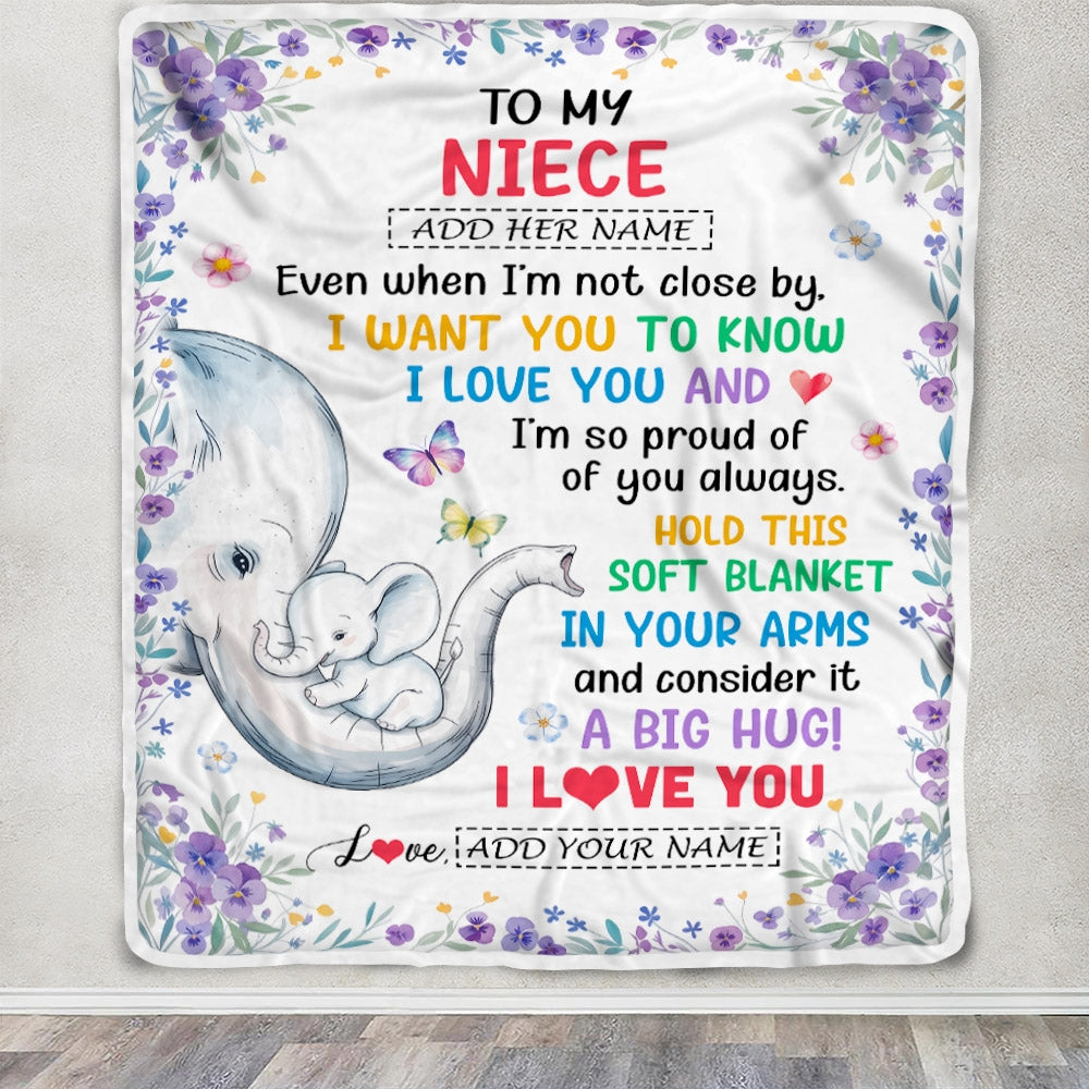 Personalized To My Niece Gifts From Aunt Auntie Blanket Elephant Love You Niece Birthday Gift Valentines Graduation Christmas Custom Fleece Throw Blanket | teecentury
