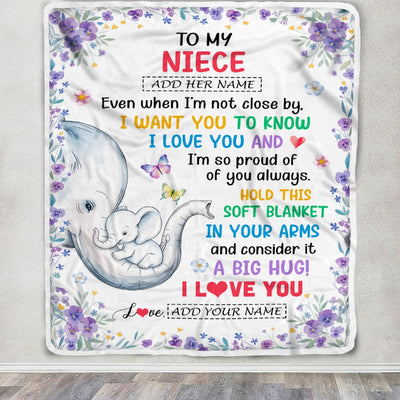 Personalized To My Niece Gifts From Aunt Auntie Blanket Elephant Love You Niece Birthday Gift Valentines Graduation Christmas Custom Fleece Throw Blanket | teecentury