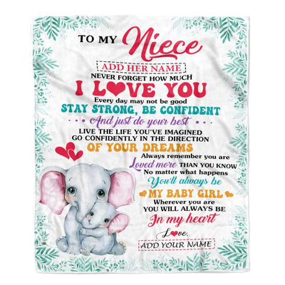 Personalized To My Niece Gifts From Aunt Auntie Blanket Elephant Never Forget How Much I Love You Niece Birthday Gifts Christmas Customized Fleece Blanket | teecentury