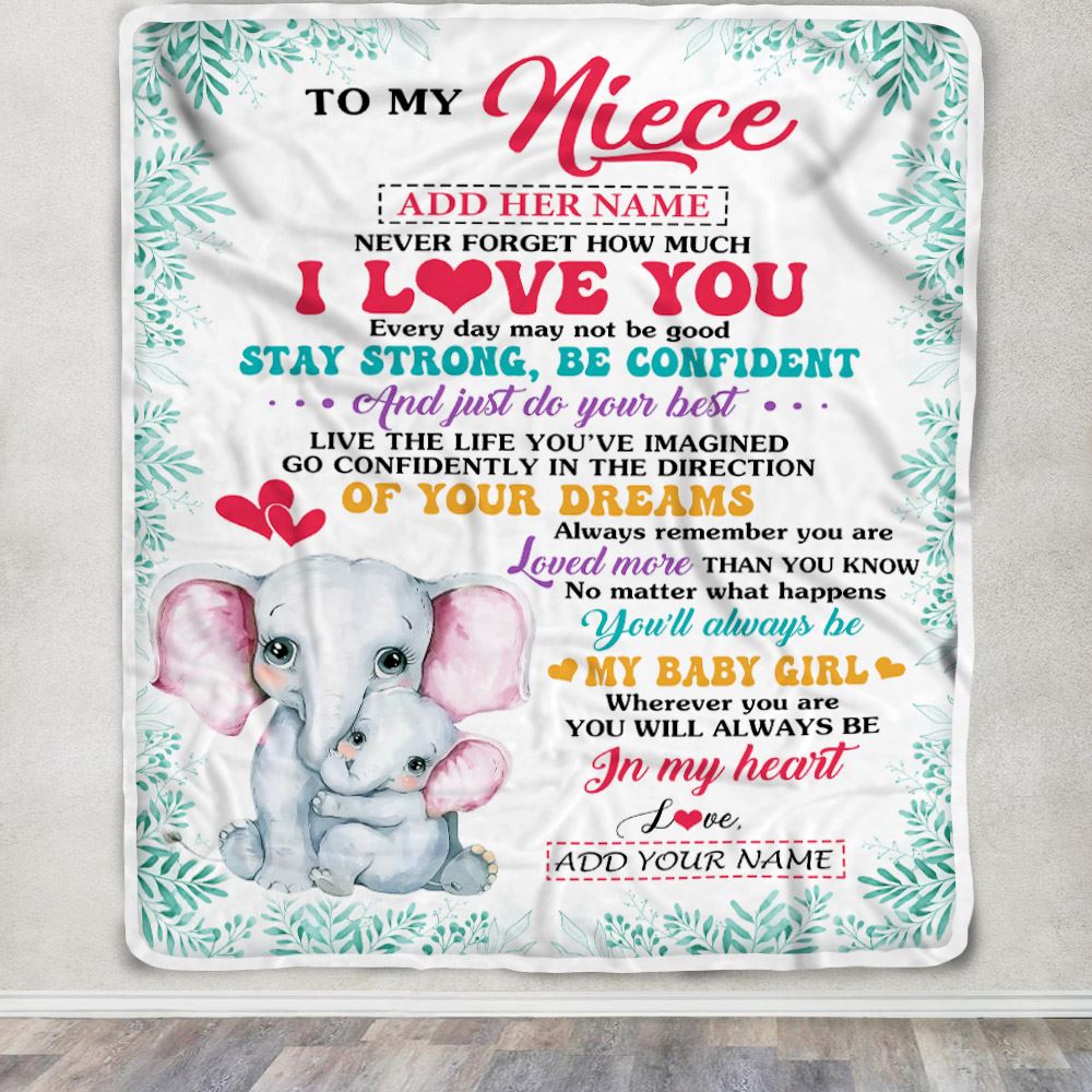 Personalized To My Niece Gifts From Aunt Auntie Blanket Elephant Never Forget How Much I Love You Niece Birthday Gifts Christmas Customized Fleece Blanket | teecentury