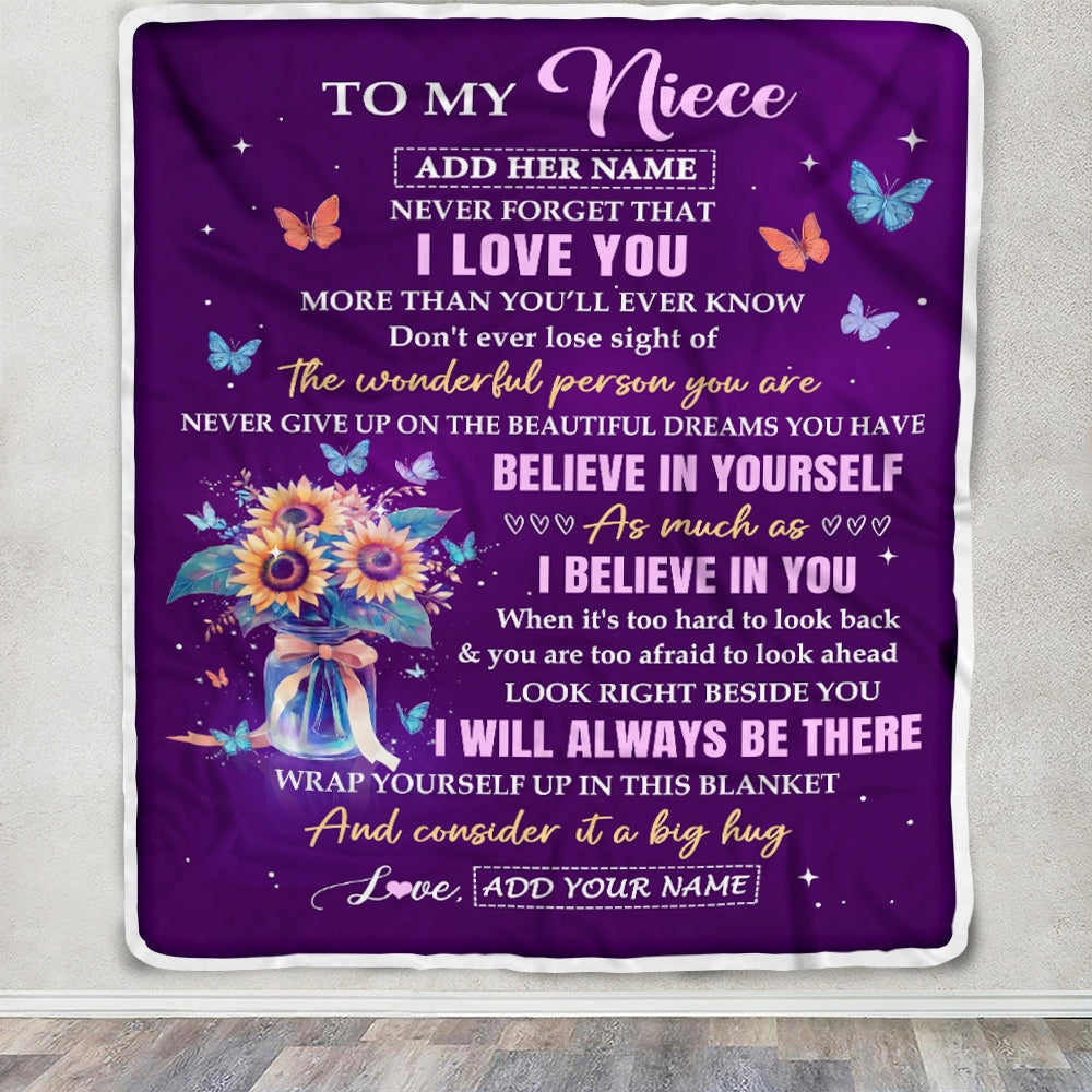 Personalized To My Niece Gifts From Aunt Auntie Blanket Inspirational Love Purple Sunflowers Birthday Gifts For Niece Idea Christmas Graduation Fleece Blanket | teecentury
