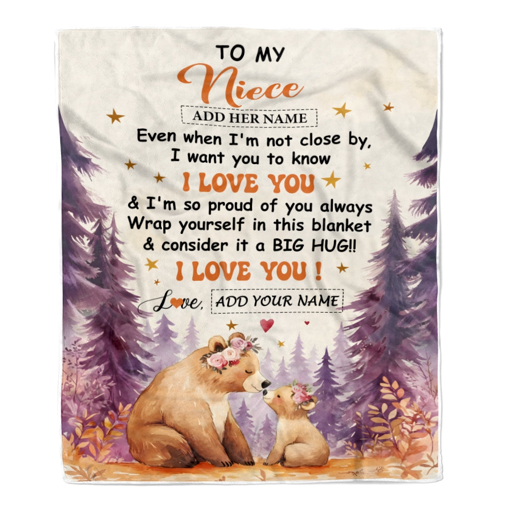 Personalized To My Niece Gifts From Aunt Auntie Blanket Kiss Bear I Love You Niece Birthday Gift Valentines Graduation Christmas Custom Fleece Throw Blanket | teecentury