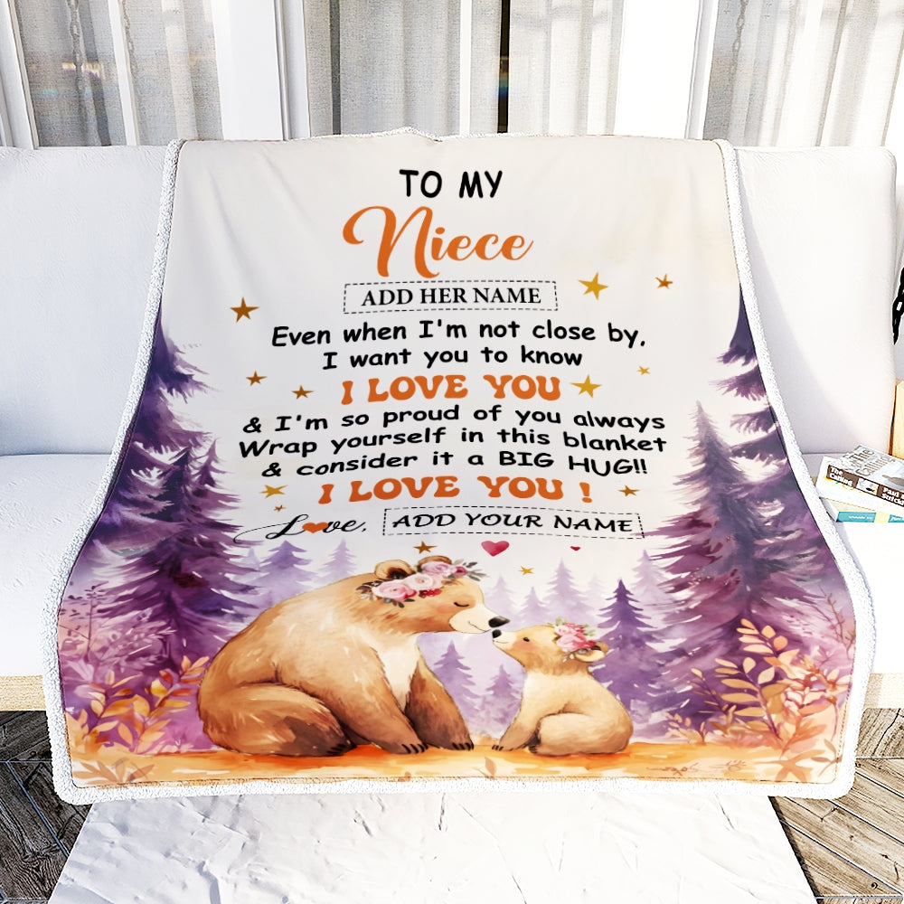 Personalized To My Niece Gifts From Aunt Auntie Blanket Kiss Bear I Love You Niece Birthday Gift Valentines Graduation Christmas Custom Fleece Throw Blanket | teecentury