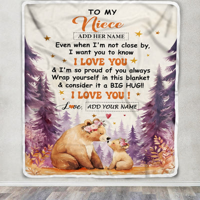 Personalized To My Niece Gifts From Aunt Auntie Blanket Kiss Bear I Love You Niece Birthday Gift Valentines Graduation Christmas Custom Fleece Throw Blanket | teecentury