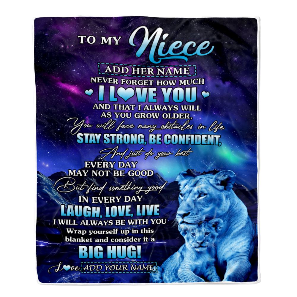 Personalized To My Niece Gifts From Aunt Auntie Blanket Laught Love Live Lion Great Niece Birthday Gifts Graduation Christmas Customized Fleece Throw Blanket | teecentury