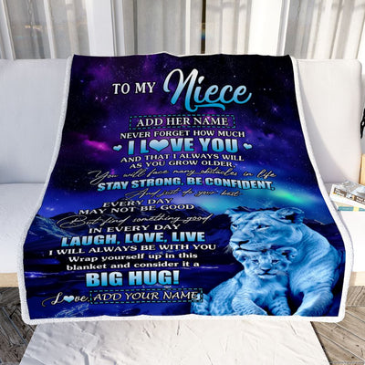 Personalized To My Niece Gifts From Aunt Auntie Blanket Laught Love Live Lion Great Niece Birthday Gifts Graduation Christmas Customized Fleece Throw Blanket | teecentury