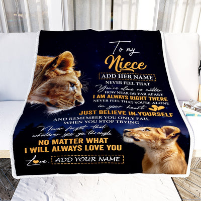 Personalized To My Niece Gifts From Aunt Auntie Blanket Lion Never Feel Alone Birthday Gifts Niece Graduation Valentines Christmas Custom Fleece Throw Blanket | teecentury
