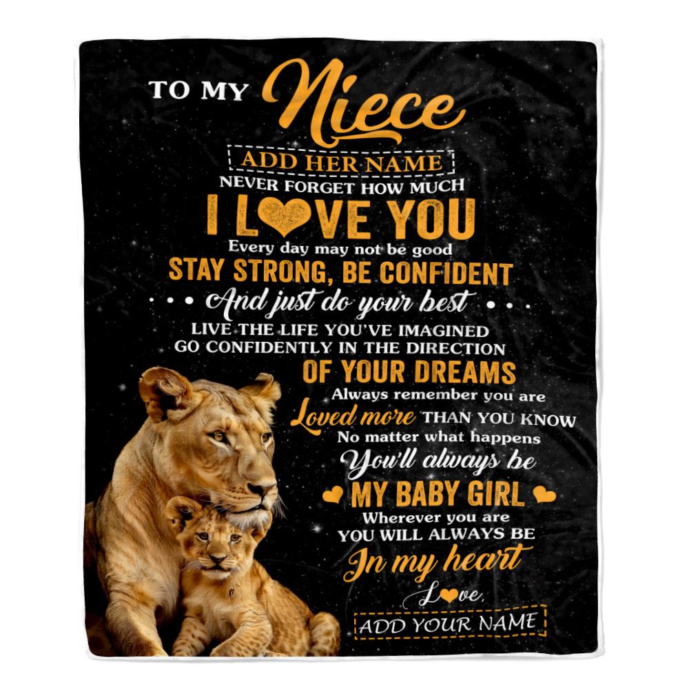 Personalized To My Niece Gifts From Aunt Auntie Blanket Lion Never Forget How Much I Love You Niece Birthday Gifts Graduation Christmas Fleece Blanket | teecentury