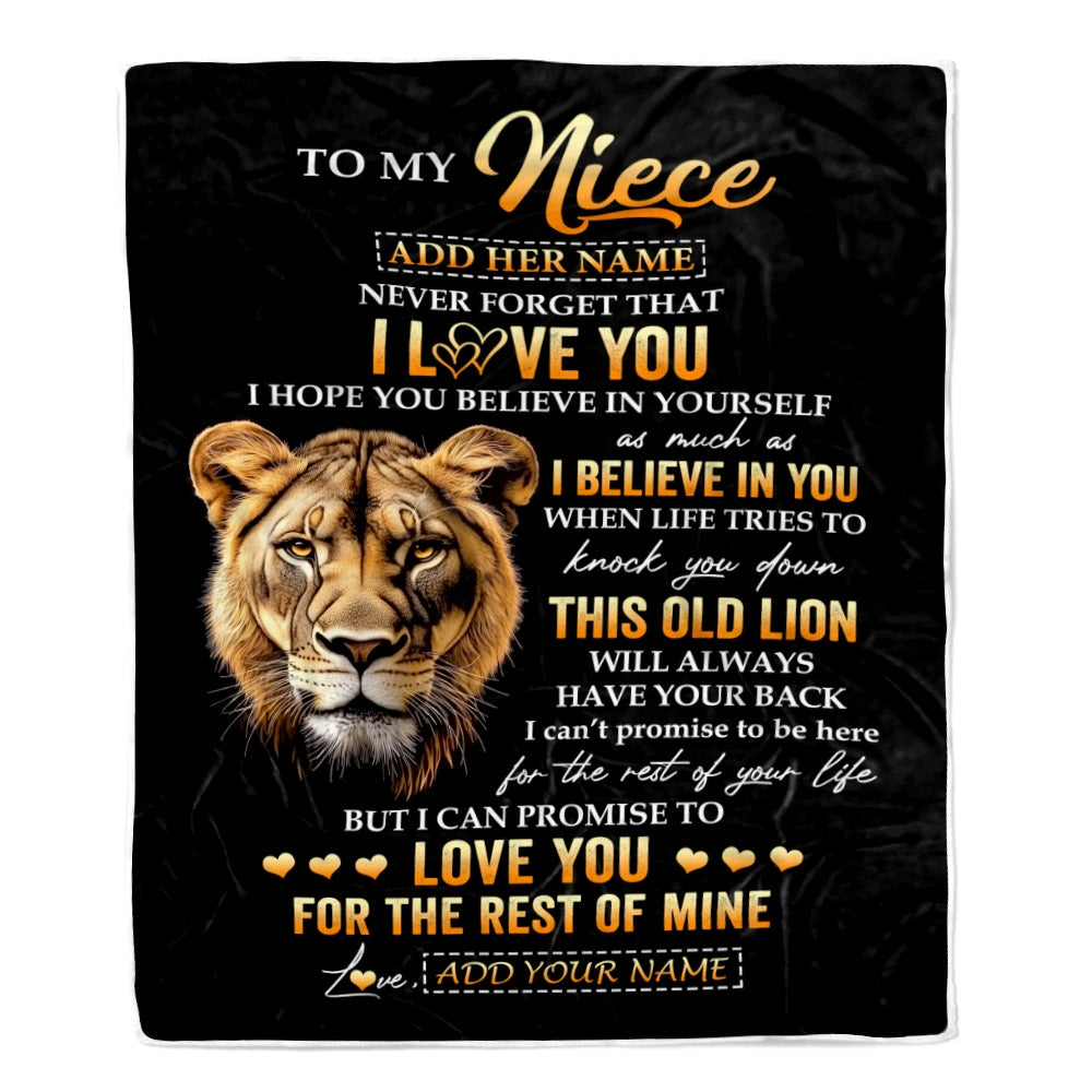 Personalized To My Niece Gifts From Aunt Auntie Blanket Old Lion Love You Niece Birthday Gifts Graduation Christmas Customized Fleece Throw Blanket | teecentury