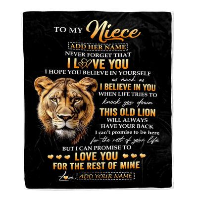 Personalized To My Niece Gifts From Aunt Auntie Blanket Old Lion Love You Niece Birthday Gifts Graduation Christmas Customized Fleece Throw Blanket | teecentury