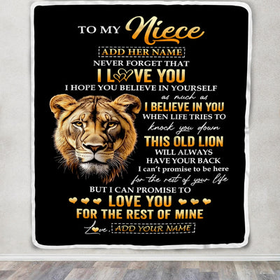 Personalized To My Niece Gifts From Aunt Auntie Blanket Old Lion Love You Niece Birthday Gifts Graduation Christmas Customized Fleece Throw Blanket | teecentury
