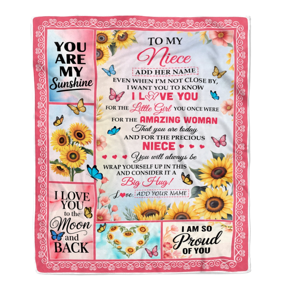 Personalized To My Niece Gifts From Aunt Auntie Blanket Sunflower Butterfly Amazing Niece Birthday Gift Valentines Graduation Christmas Custom Fleece Blanket | teecentury